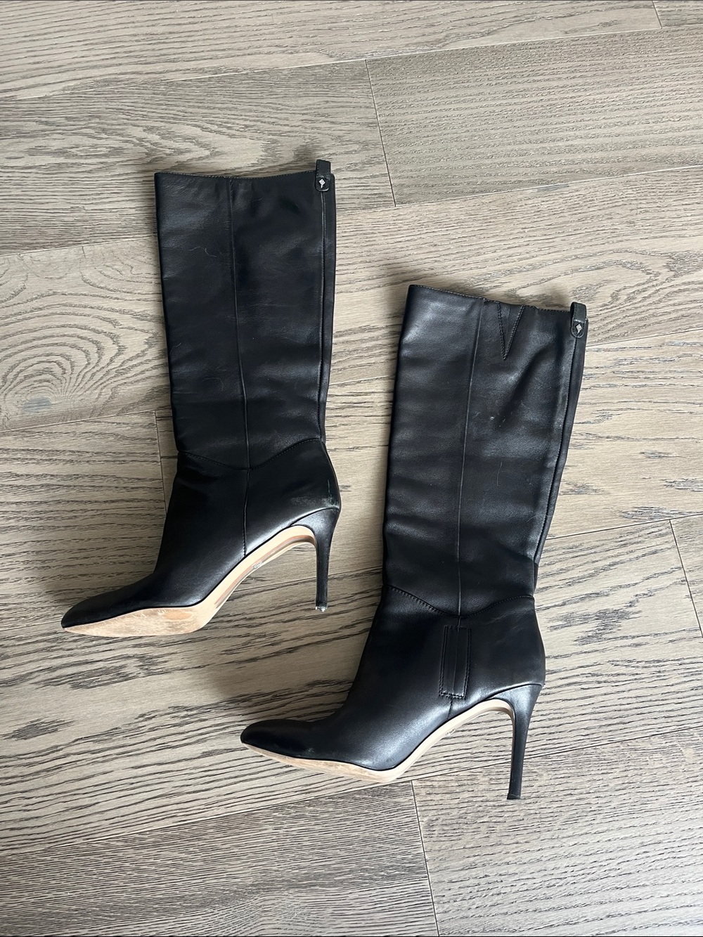 Sam Edelman Black Leather Knee-High Stiletto Boots